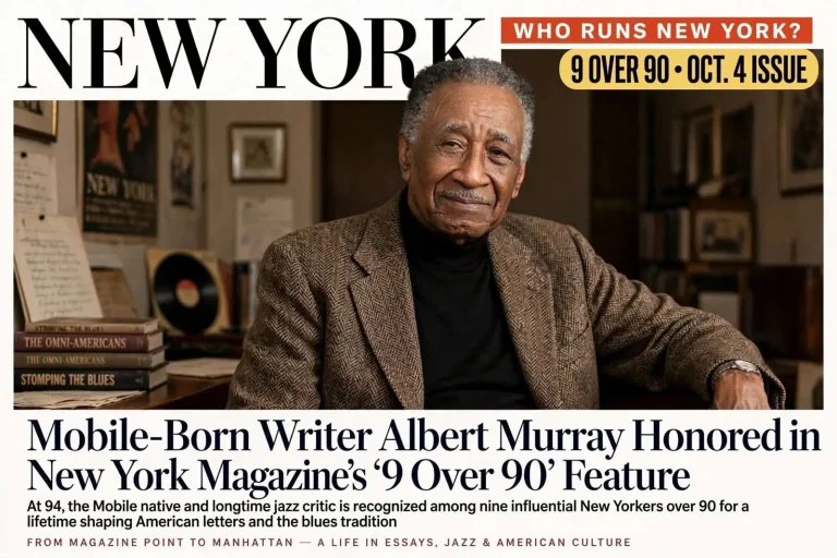 Illustration for the news story: Mobile-Born Writer Albert Murray Honored in New York Magazine’s ‘9 Over 90’ Feature