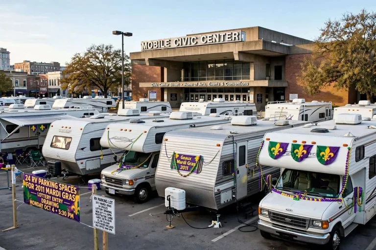 Illustration for the news story: Mobile Civic Center Sets Lottery for 24 Mardi Gras 2011 RV Parking Spaces