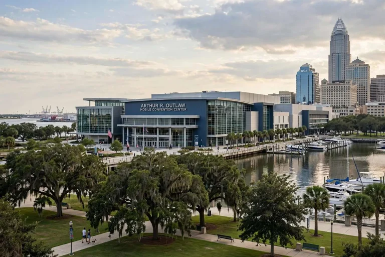 Illustration for the news story: Twenty-Five Years On, Mobile Weighs Whether Its Convention Center Delivered