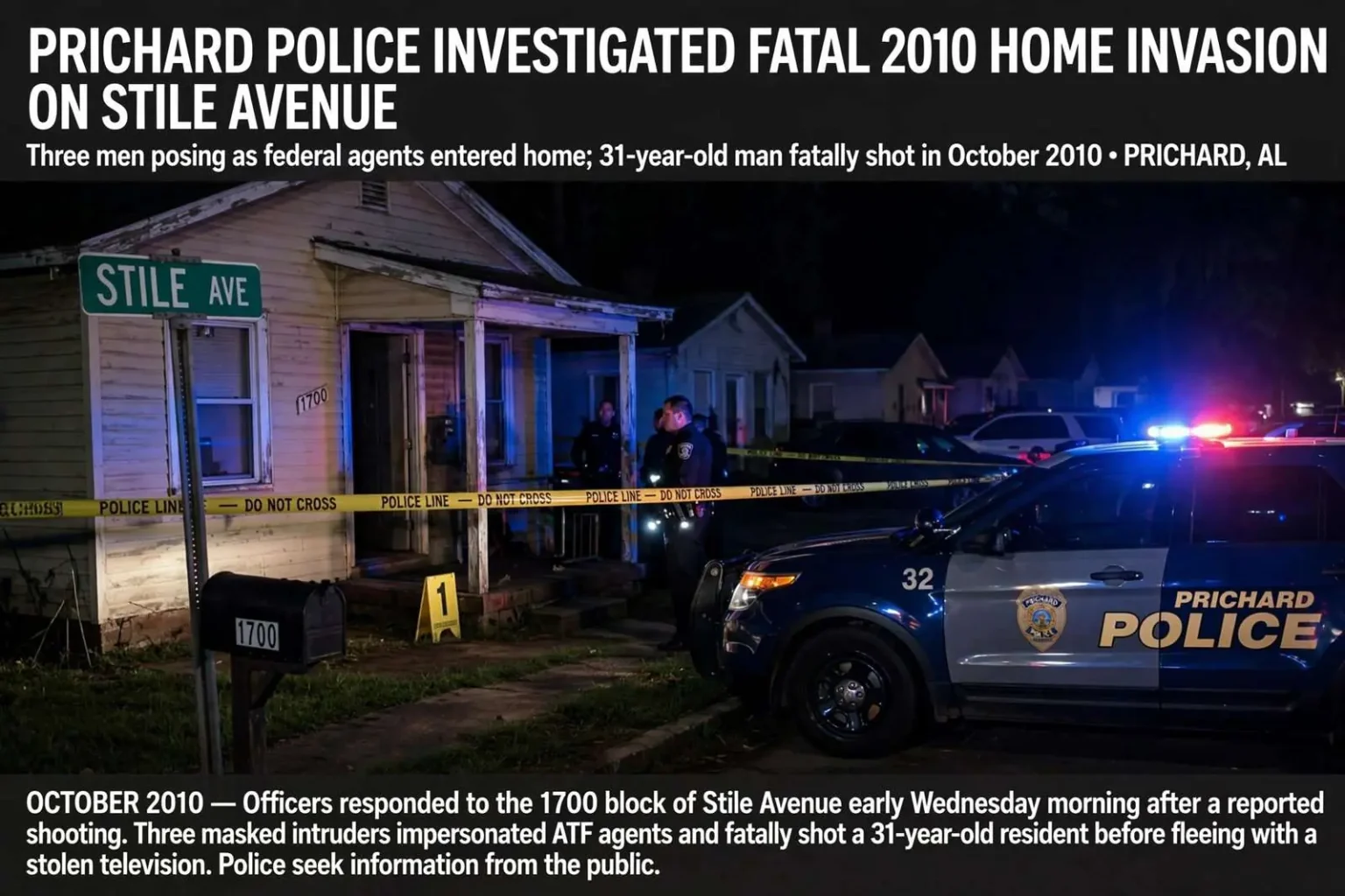 Illustration for the news story: Prichard Police Investigated Fatal 2010 Home Invasion on Stile Avenue