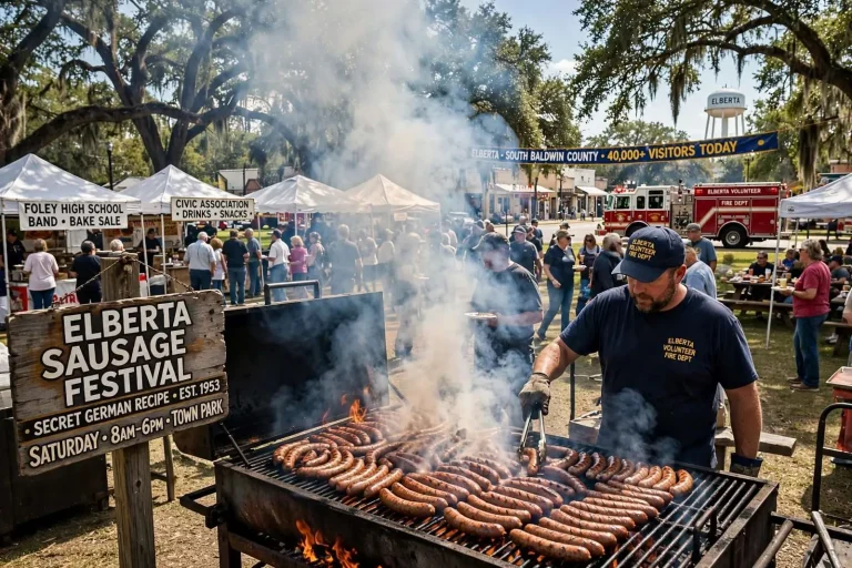 Illustration for the news story: Smoke, Sausage and a Secret German Recipe: Elberta Festival Draws Tens of Thousands Saturday