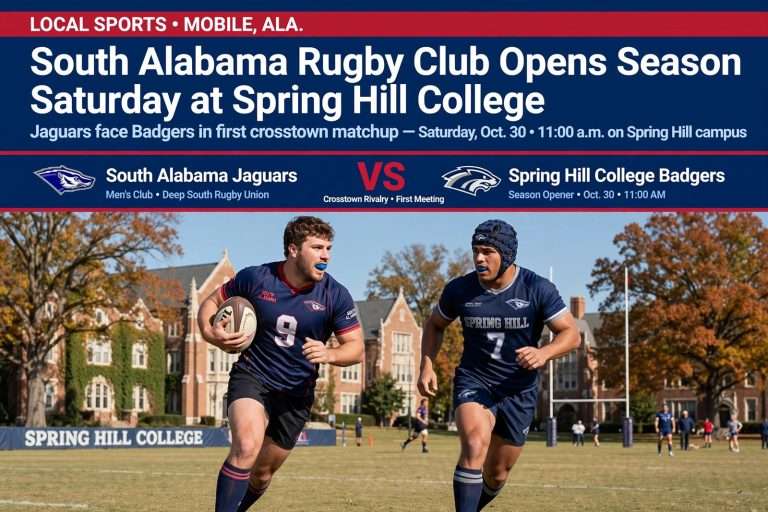 Illustration for the news story: South Alabama Rugby Club Opens Season Saturday at Spring Hill College