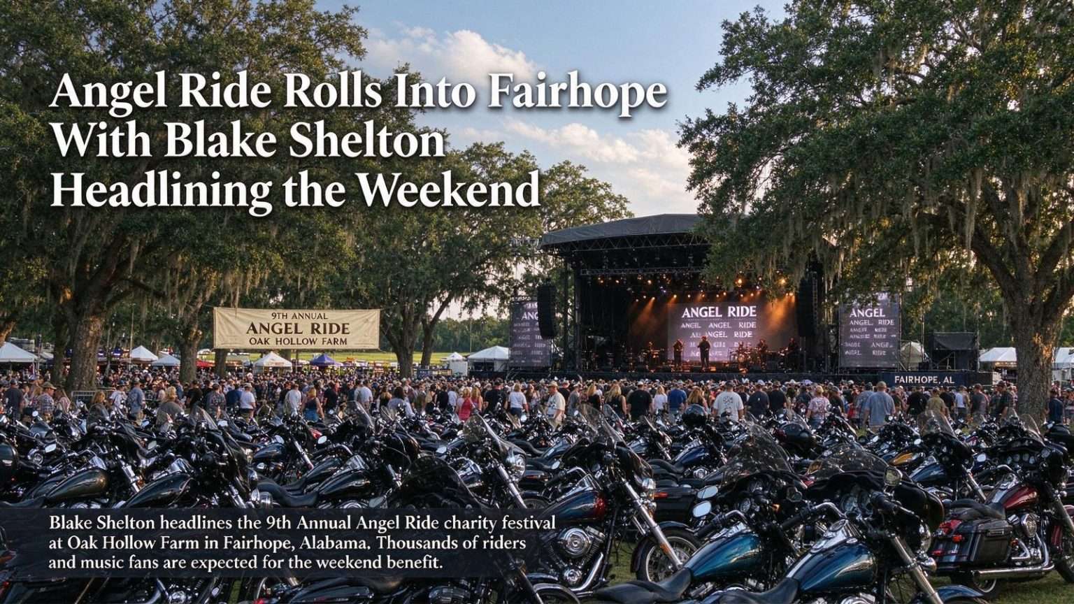 Illustration for the news story: Angel Ride Rolls Into Fairhope With Blake Shelton Headlining the Weekend