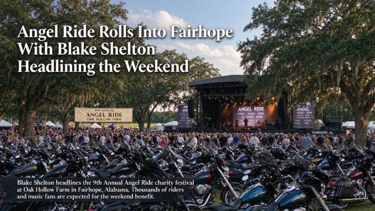 Illustration for the news story: Angel Ride Rolls Into Fairhope With Blake Shelton Headlining the Weekend