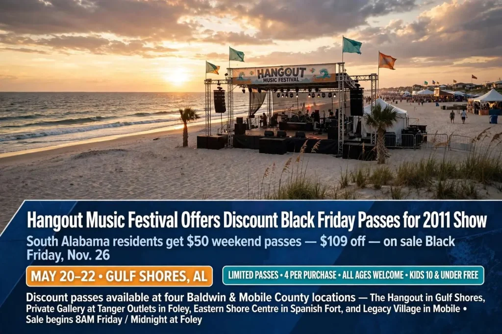 Illustration for the news story: Hangout Music Festival Offers Discount Black Friday Passes for 2011 Show