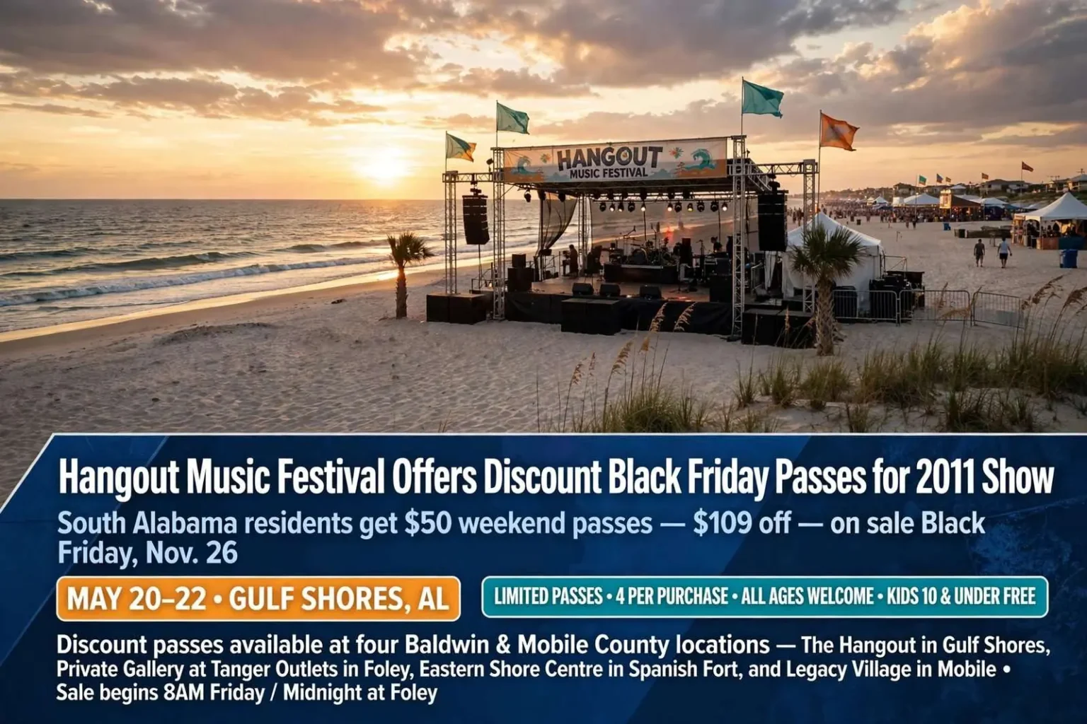 Illustration for the news story: Hangout Music Festival Offers Discount Black Friday Passes for 2011 Show