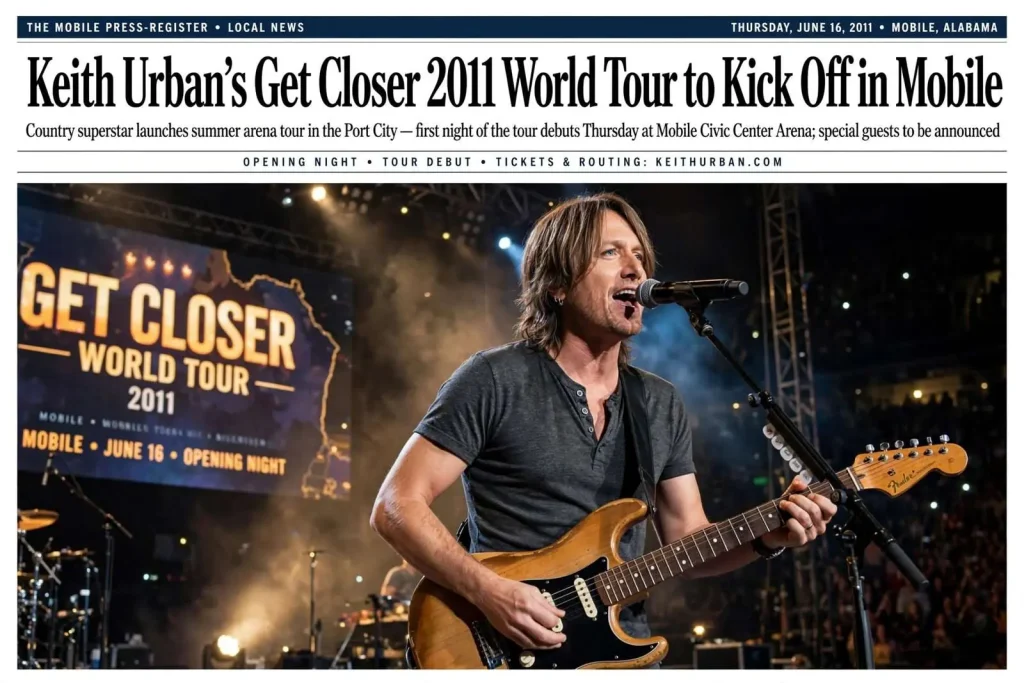 Illustration for the news story: Keith Urban’s Get Closer 2011 World Tour to Kick Off in Mobile
