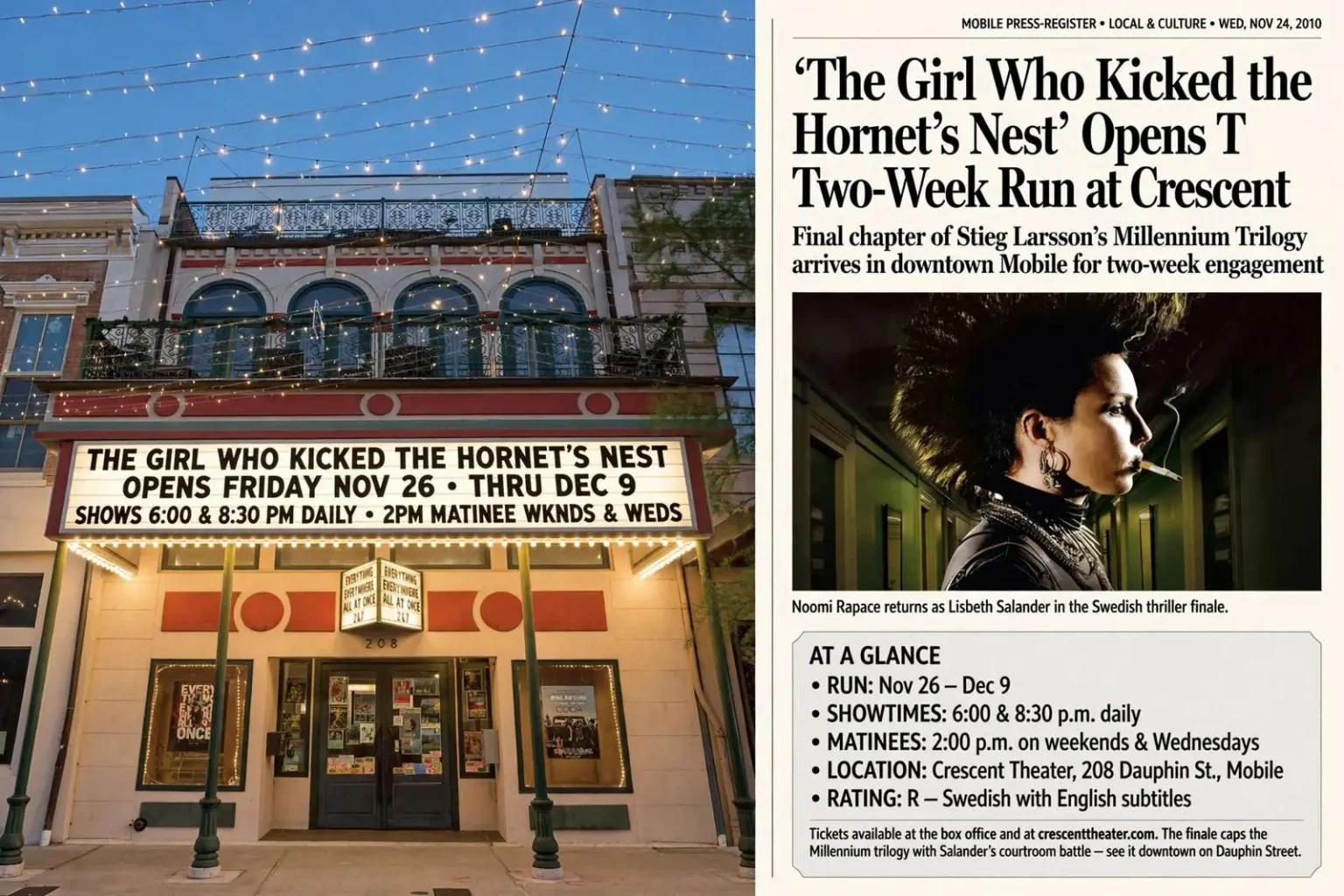 Illustration for the news story: ‘The Girl Who Kicked the Hornet’s Nest’ Opens Two-Week Run at Crescent