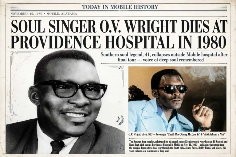 Illustration for the news story: Today in Mobile History: Soul Singer O.V. Wright Died at Providence Hospital in 1980