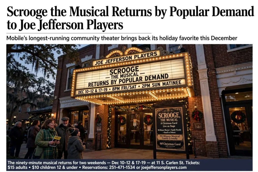 Illustration for the news story: Scrooge the Musical Returns by Popular Demand to Joe Jefferson Players