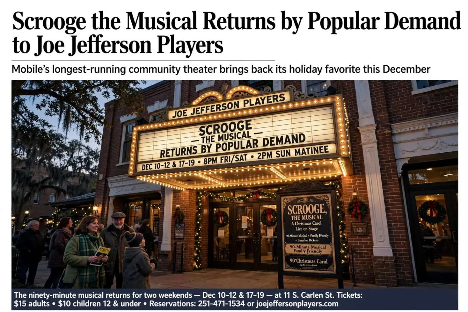 Illustration for the news story: Scrooge the Musical Returns by Popular Demand to Joe Jefferson Players