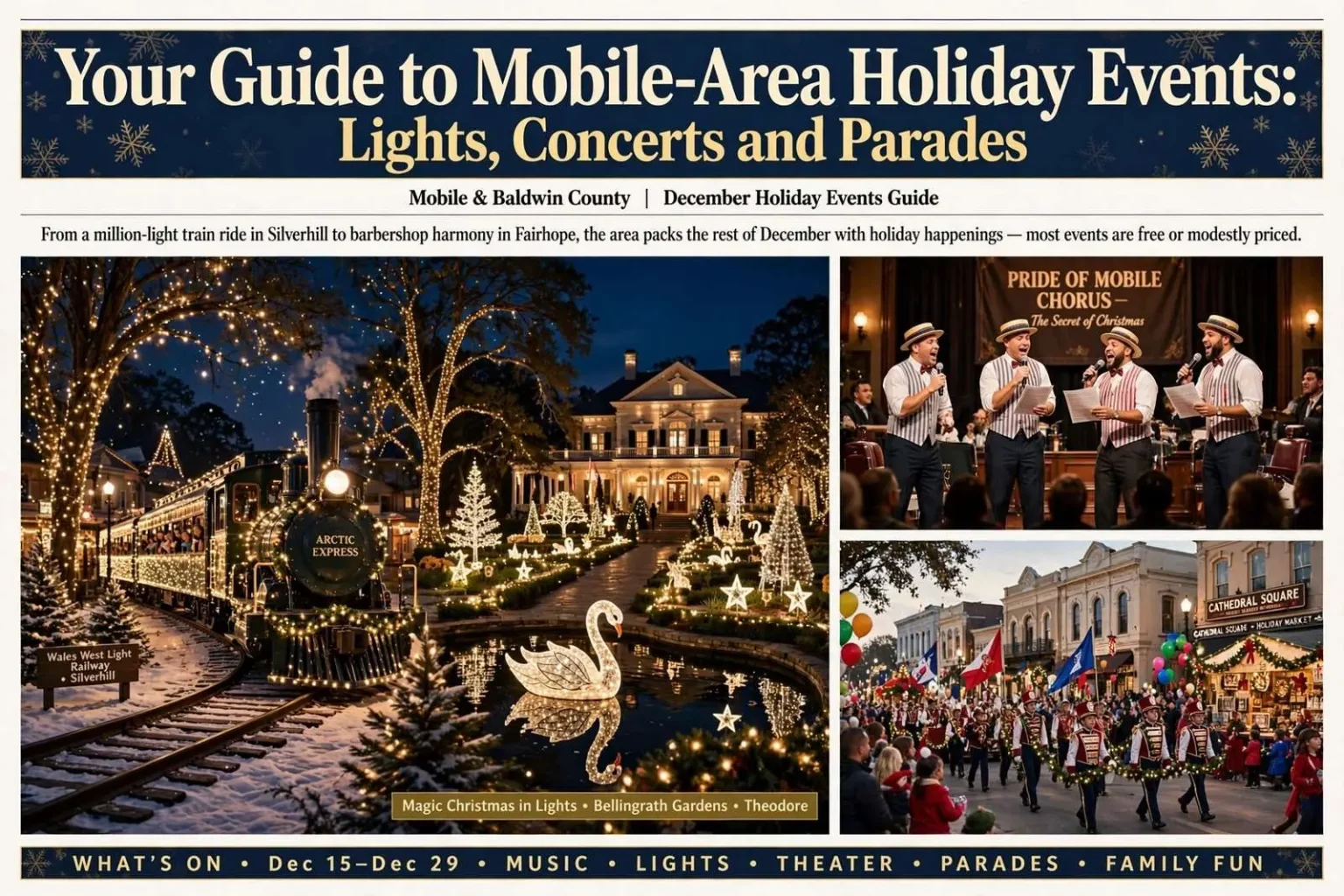 Illustration for the news story: Your Guide to Mobile-Area Holiday Events: Lights, Concerts and Parades
