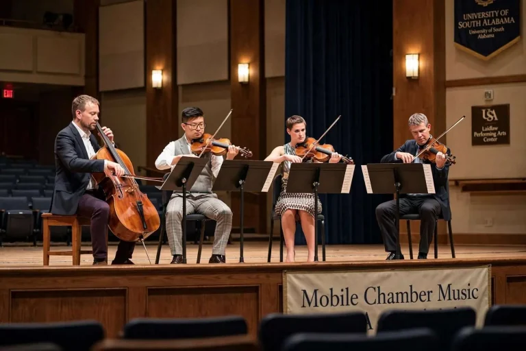Illustration for the news story: ‘Rockstars of Chamber Music’: Diotima String Quartet Performs at the University of South Alabama