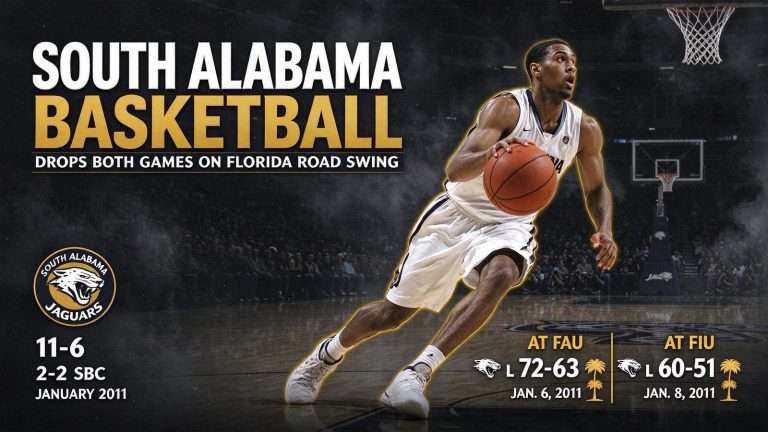 Illustration for the news story: South Alabama Basketball Drops Both Games on Florida Road Swing at FAU and FIU
