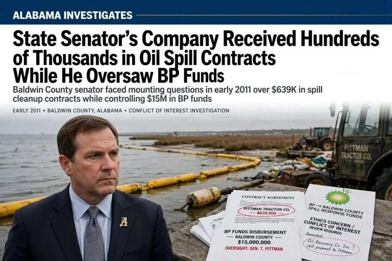 Illustration for the news story: State Senator’s Company Received Hundreds of Thousands in Oil Spill Contracts While He Oversaw BP Funds