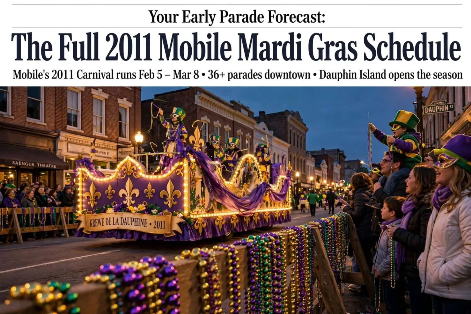 Illustration for the news story: Your Early Parade Forecast: The Full 2011 Mobile Mardi Gras Schedule