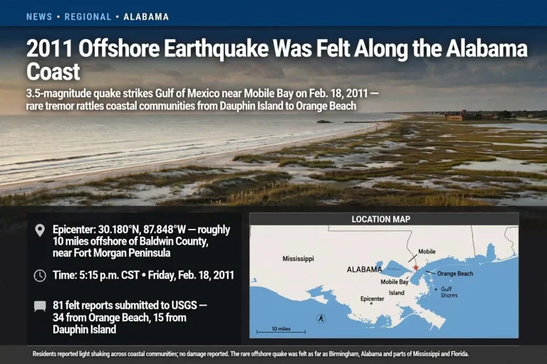 Illustration for the news story: 2011 Offshore Earthquake Was Felt Along the Alabama Coast