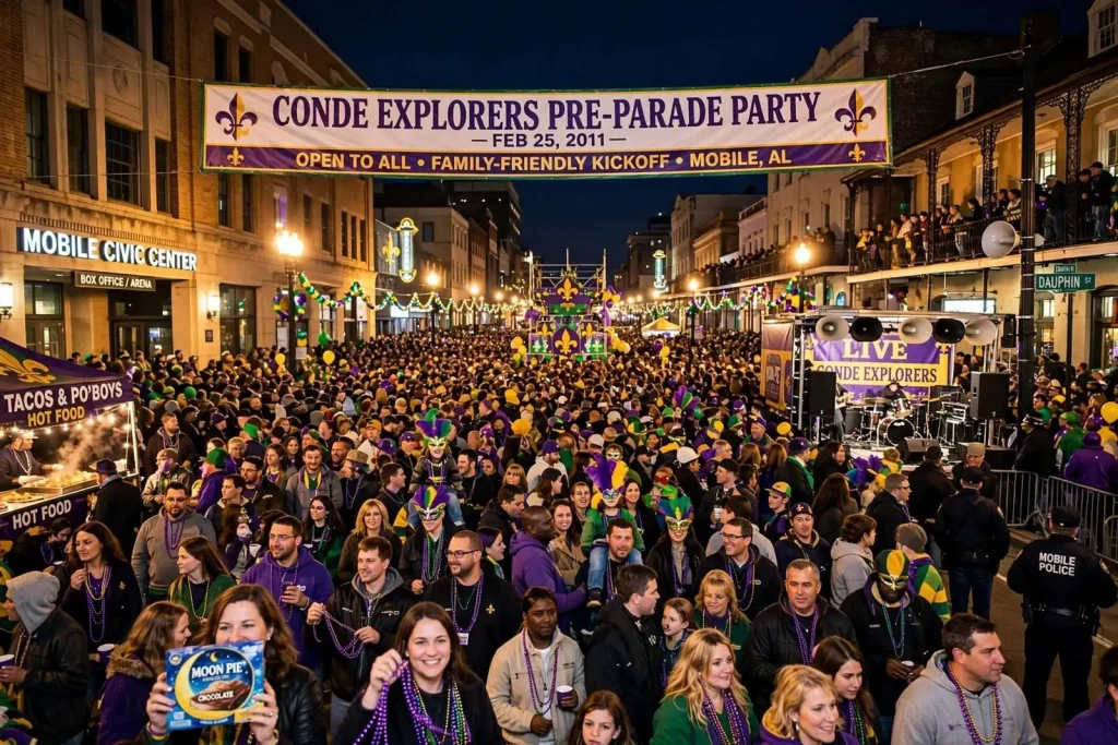 Illustration for the news story: An Estimated 87,000 Turned Out for the Conde Explorers’ Pre-Parade Party