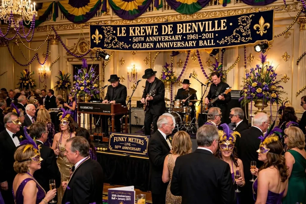 Illustration for the news story: Le Krewe de Bienville Turns 50 With a Funky Meters Headline Ball