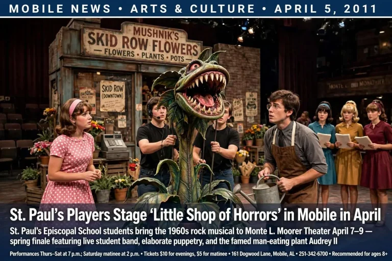 Illustration for the news story: St. Paul’s Players Stage ‘Little Shop of Horrors’ in Mobile in April