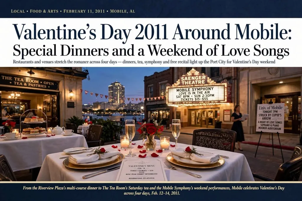 Illustration for the news story: Valentine’s Day 2011 Around Mobile: Special Dinners and a Weekend of Love Songs