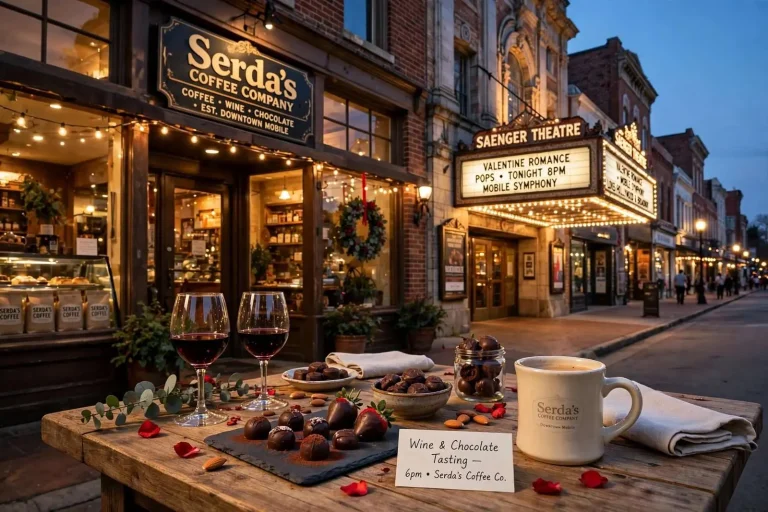 Illustration for the news story: Wine, Chocolate & Symphony: Mobile Symphony and Serda’s Pair a Valentine Evening Downtown