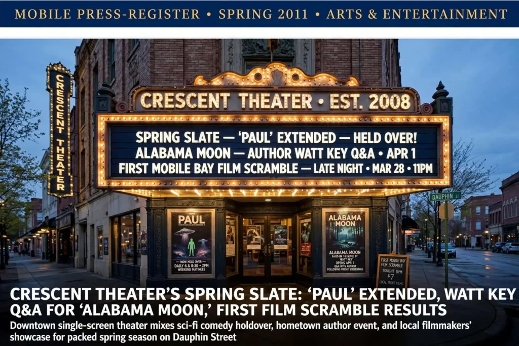 Illustration for the news story: Crescent Theater’s Spring Slate: ‘Paul’ Extended, Watt Key Q&A for ‘Alabama Moon,’ First Film Scramble Results