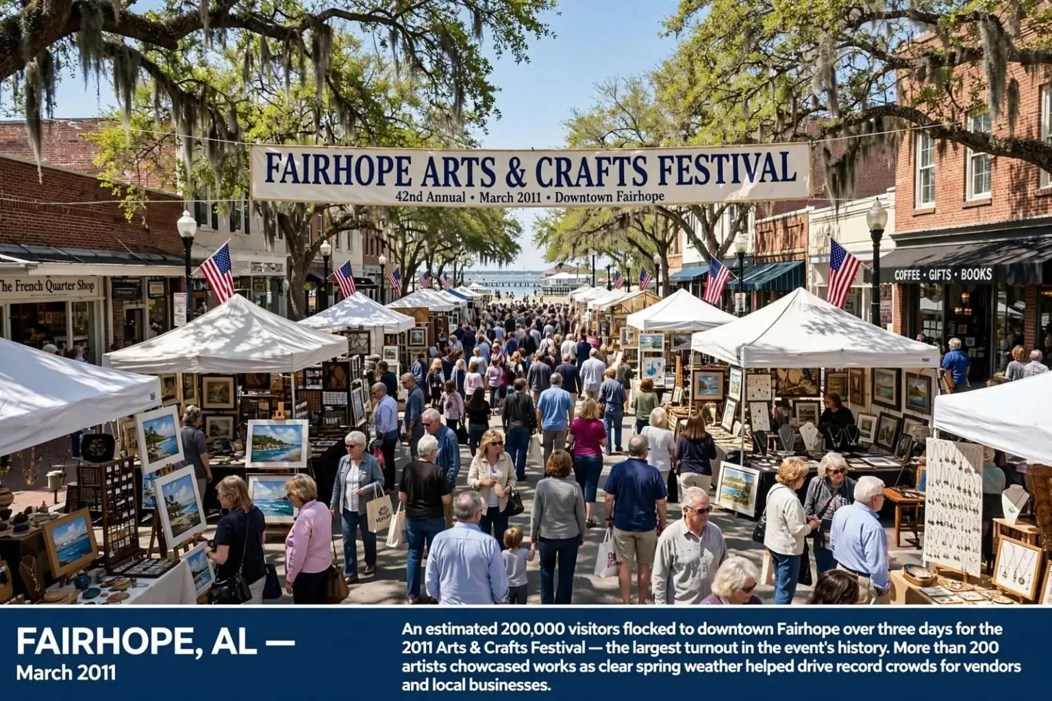 Illustration for the news story: Fairhope Arts and Crafts Festival Drew Record-Scale Crowds in 2011