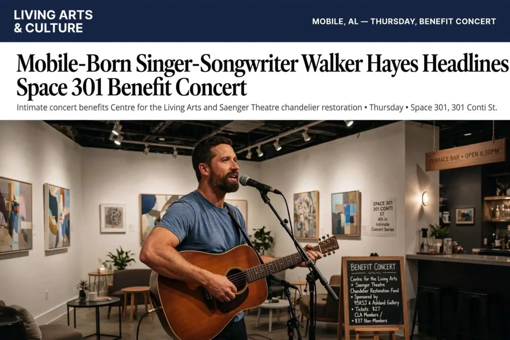 Illustration for the news story: Mobile-Born Singer-Songwriter Walker Hayes Headlines Space 301 Benefit Concert