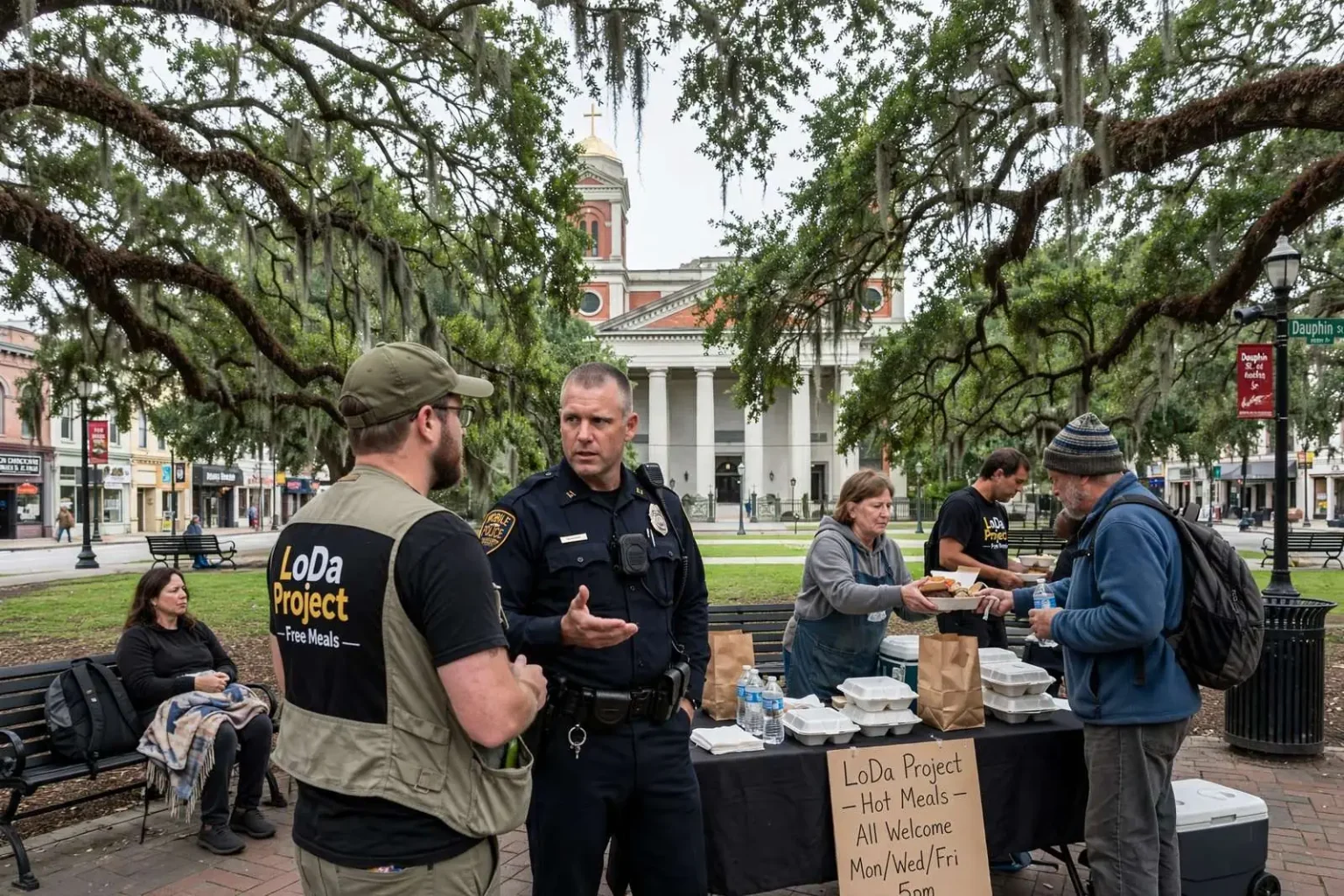 Illustration for the news story: Mobile Police Ask LoDa Project to Halt Cathedral Square Feedings