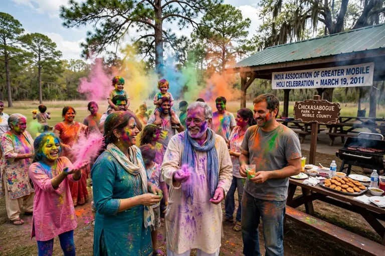 Illustration for the news story: Mobile’s Indian Community Celebrates Holi at Chickasabogue Park