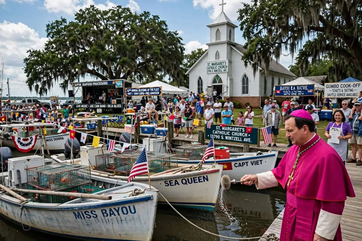 Illustration for the news story: Bayou La Batre Sets Its Sights on a Comeback Blessing of the Fleet