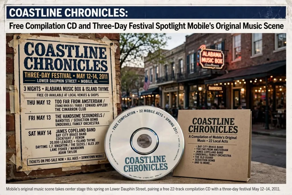 Illustration for the news story: Coastline Chronicles: Free Compilation CD and Three-Day Festival Spotlight Mobile’s Original Music Scene