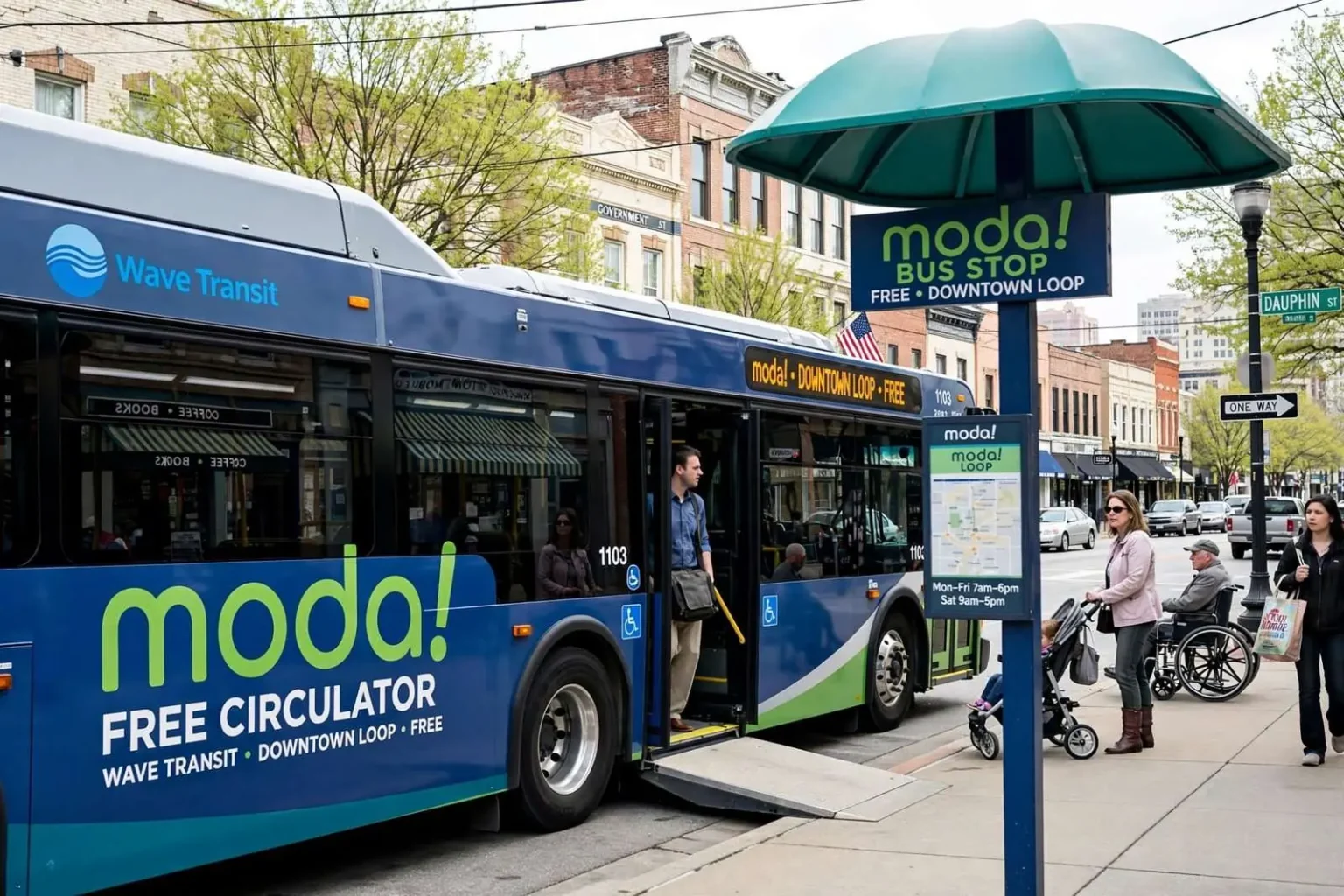 Illustration for the news story: Downtown Mobile Rolls Out New Free Moda! Circulator Buses