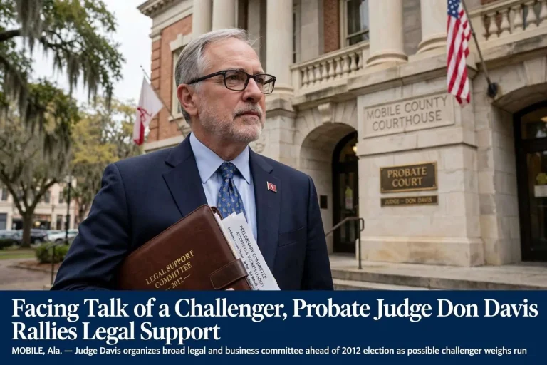 Illustration for the news story: Facing Talk of a Challenger, Probate Judge Don Davis Rallies Legal Support