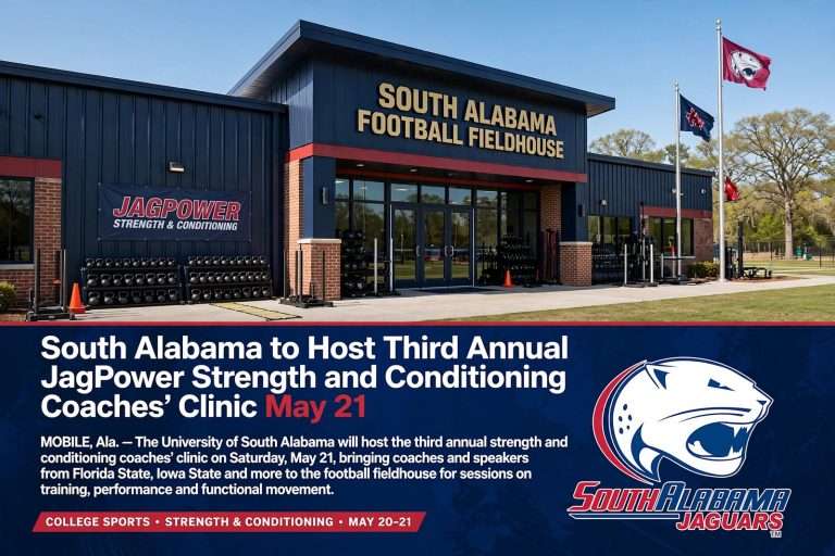 Illustration for the news story: South Alabama to Host Third Annual JagPower Strength and Conditioning Coaches’ Clinic May 21