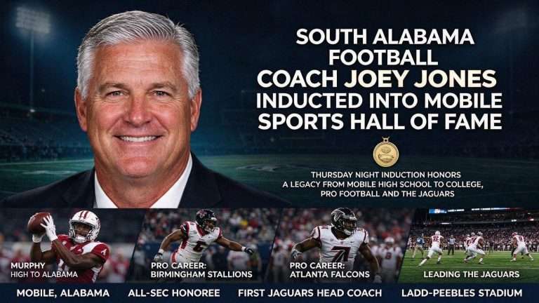 Illustration for the news story: South Alabama Football Coach Joey Jones Inducted Into Mobile Sports Hall of Fame