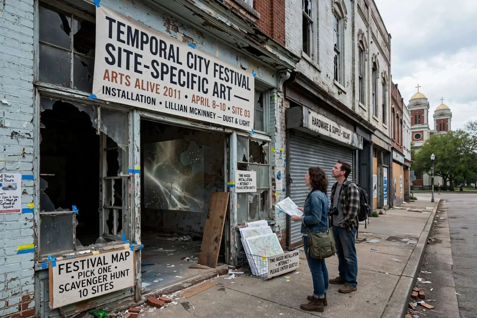 Illustration for the news story: Temporal City Festival Brought Site-Specific Art to Abandoned Downtown Mobile Spaces During Arts Alive 2011