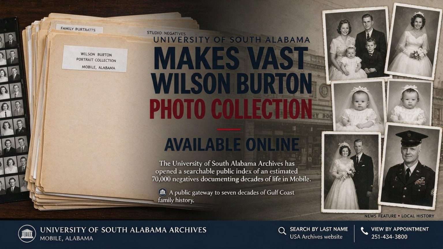 Illustration for the news story: University of South Alabama Makes Vast Wilson Burton Photo Collection Available Online