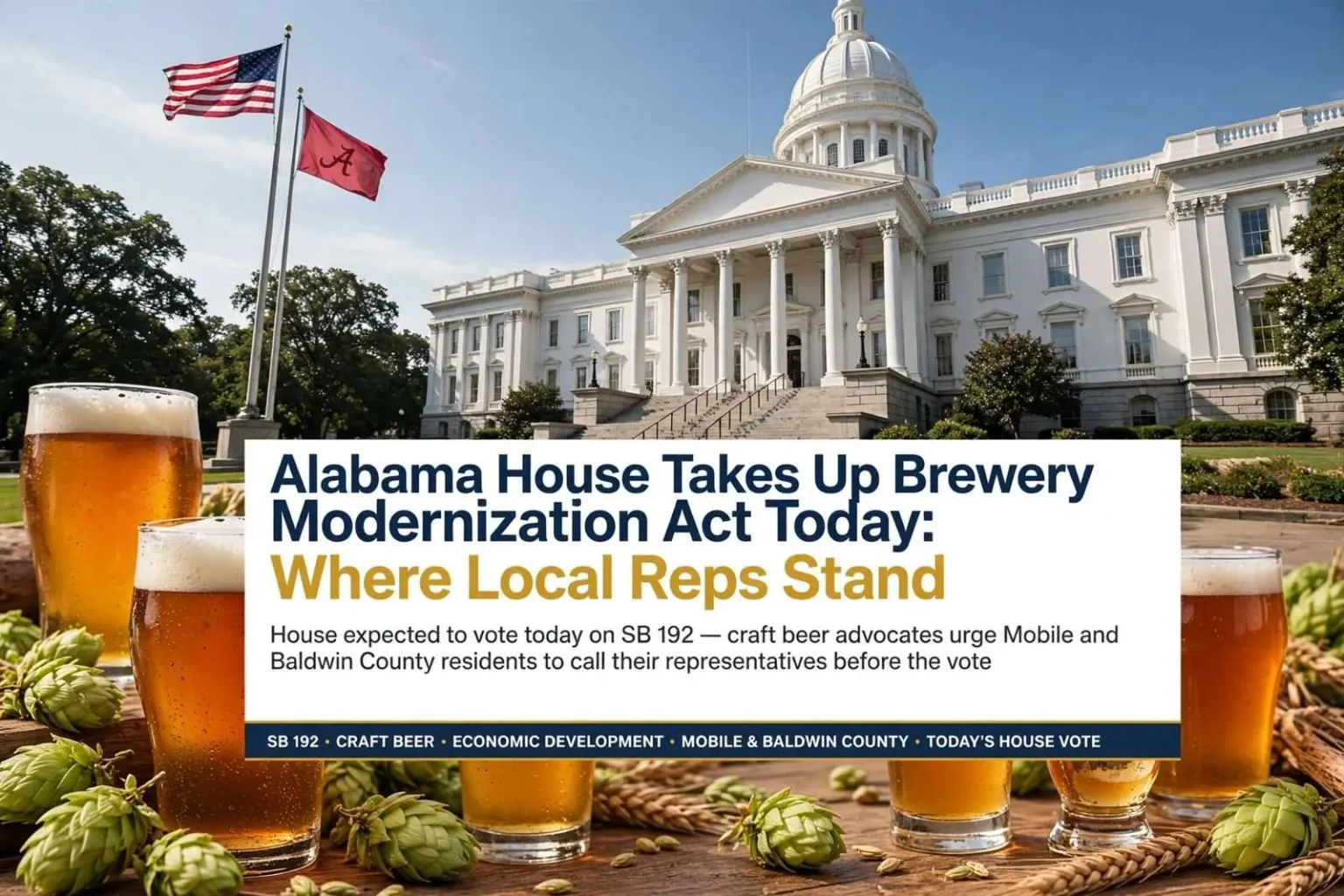 Illustration for the news story: Alabama House Takes Up Brewery Modernization Act Today: Where Local Reps Stand