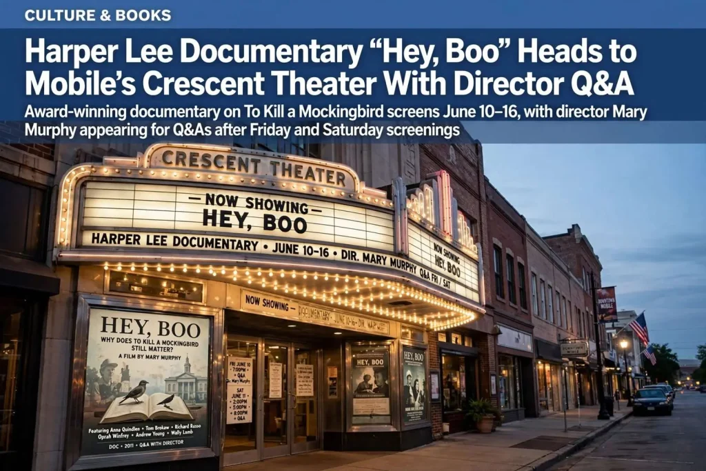 Illustration for the news story: Harper Lee Documentary “Hey, Boo” Heads to Mobile’s Crescent Theater With Director Q&A
