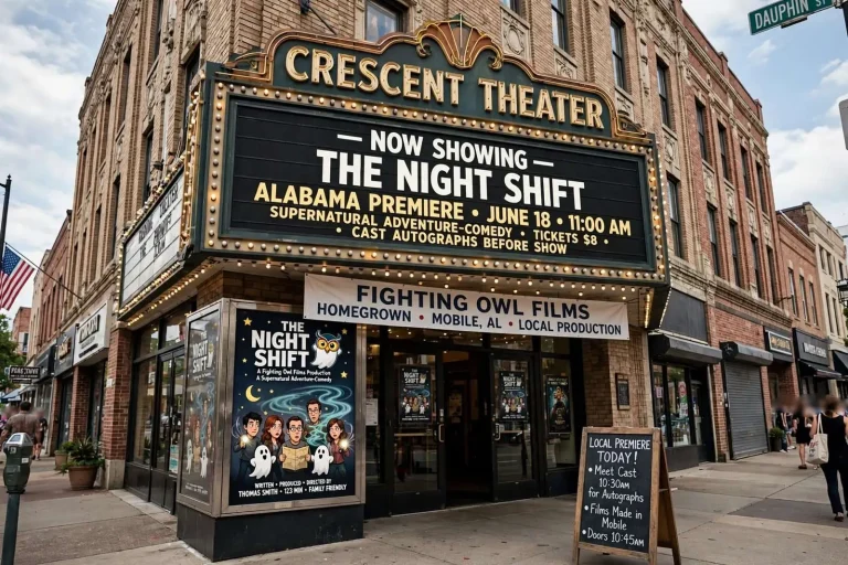 Illustration for the news story: Locally Produced Horror-Comedy The Night Shift Set for Alabama Premiere at Crescent Theater