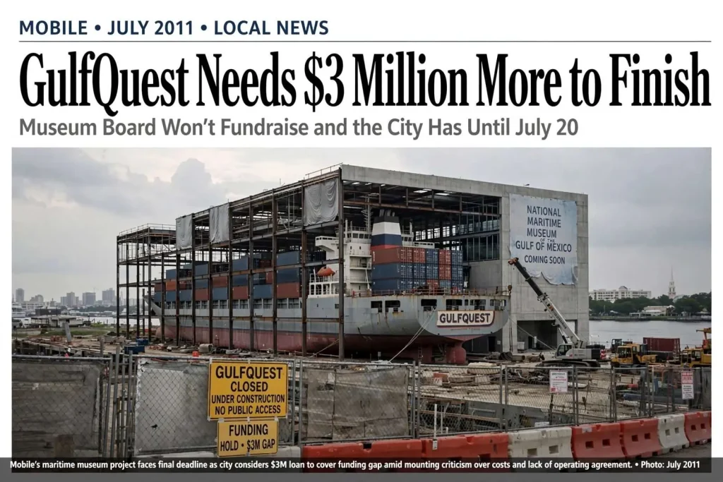 Illustration for the news story: GulfQuest Needs $3 Million More to Finish; Museum Board Won’t Fundraise and the City Has Until July 20