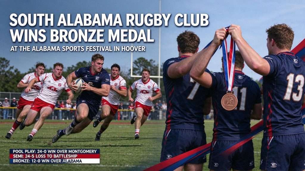 Illustration for the news story: South Alabama Rugby Club Wins Bronze Medal at Alabama Sports Festival in Hoover