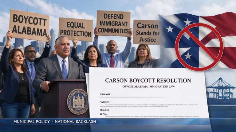 Illustration for the news story: California City Votes to Boycott Alabama Over Immigration Law