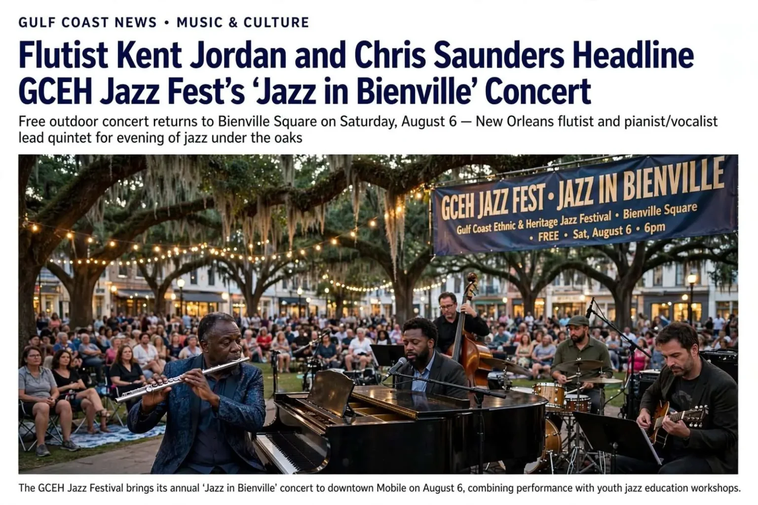 Illustration for the news story: Flutist Kent Jordan and Chris Saunders Headline GCEH Jazz Fest’s ‘Jazz in Bienville’ Concert
