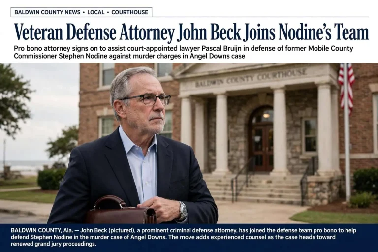 Illustration for the news story: Veteran Defense Attorney John Beck Joins Nodine’s Team