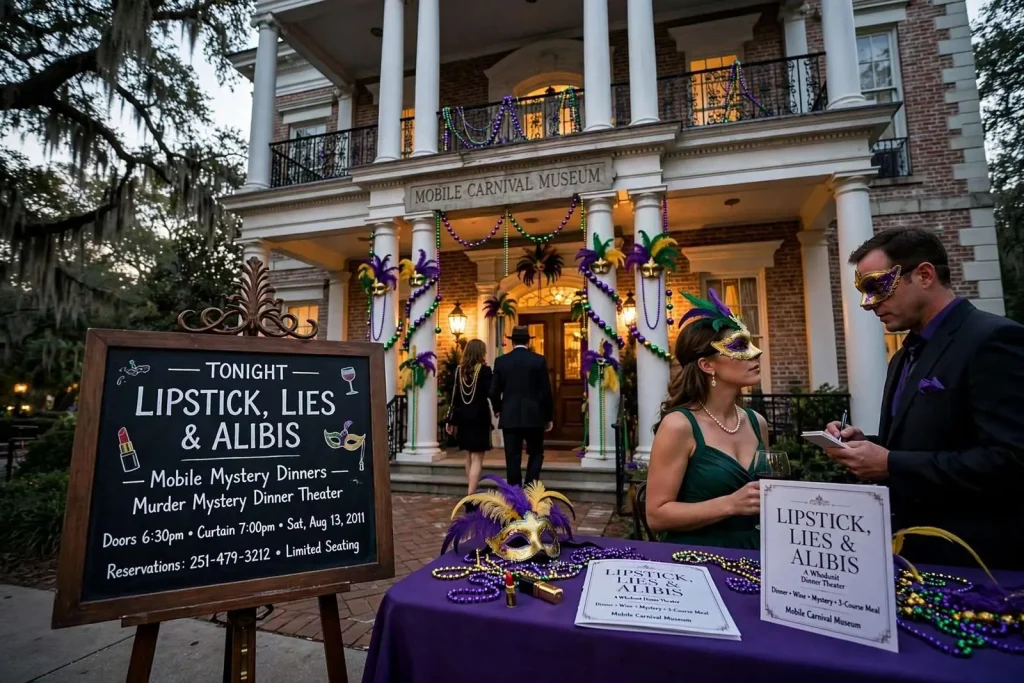Illustration for the news story: Lipstick, Lies & Alibis Brings Murder Mystery Theater to Mobile’s Carnival Museum
