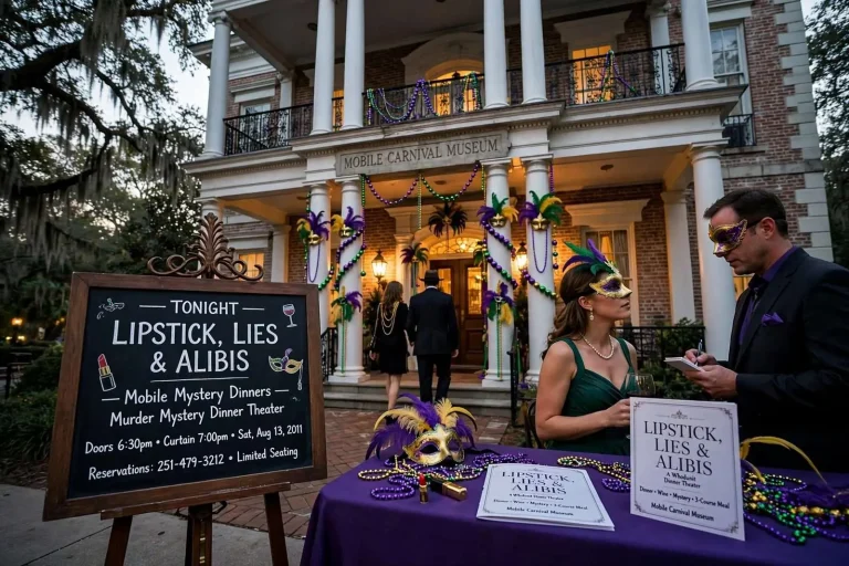 Illustration for the news story: Lipstick, Lies & Alibis Brings Murder Mystery Theater to Mobile’s Carnival Museum