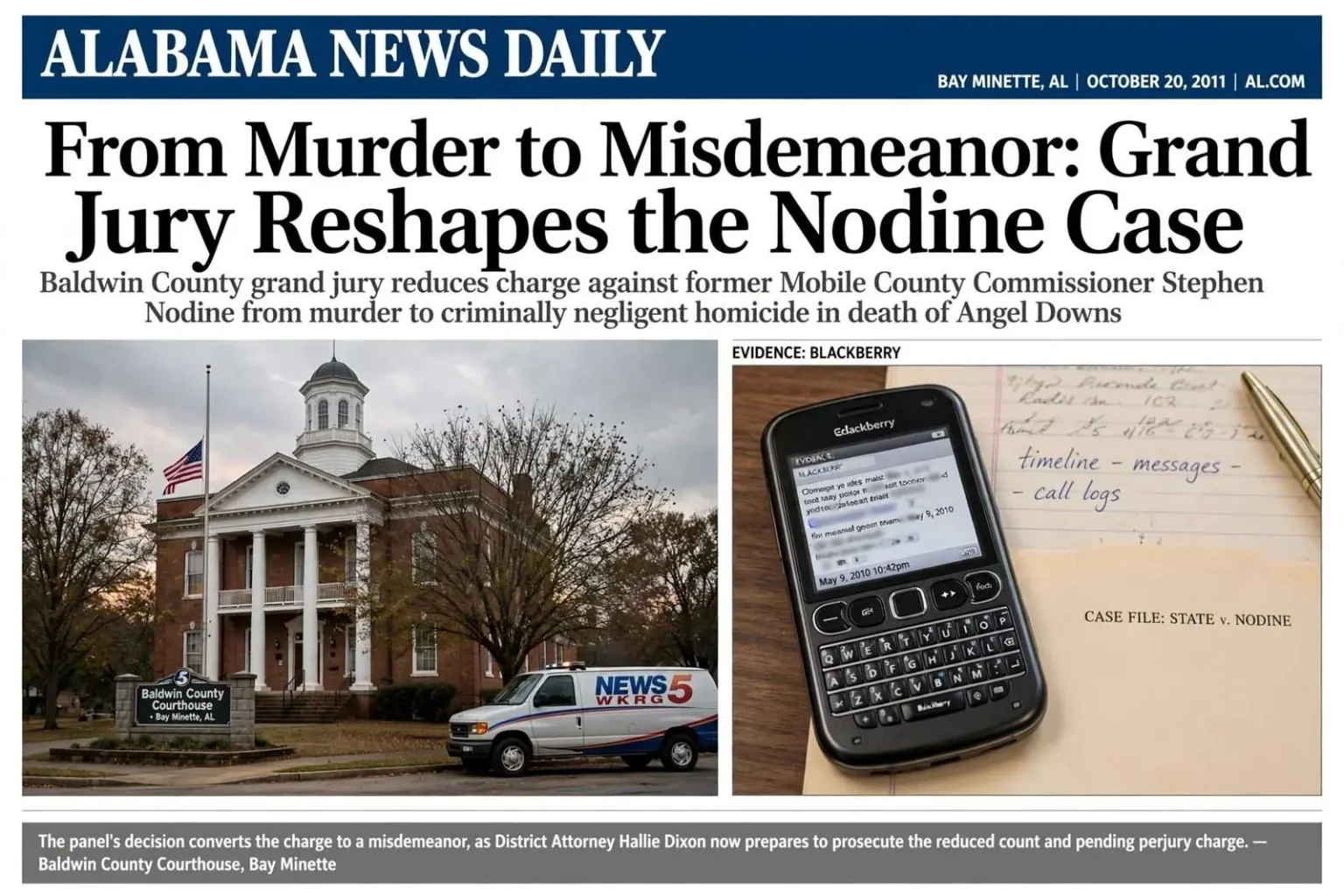 Illustration for the news story: From Murder to Misdemeanor: Grand Jury Reshapes the Nodine Case